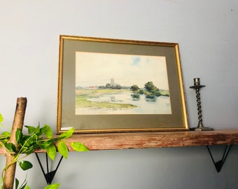 bb Highland Winter Scottish scene Gouache scotland painting of a snow filled scene large framed