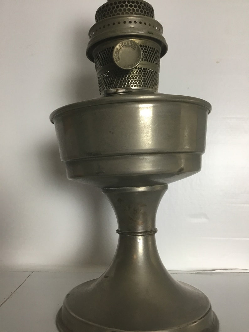 Antique Super Aladdin Converted oil lamp Silver coloured Etsy