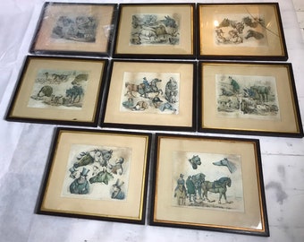 Antique Rare Henry Alken Senior Engravings Set of 8 - 1823 Hunting S & J Fuller - Equestrian Horse prints - Aquatint  Set Dogs hounds (L)