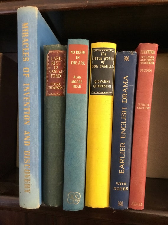 Antique Vintage Retro Style Art Deco Colour Scheme Book Collection 6 Books Display Vibrant Prop Shelf Colours