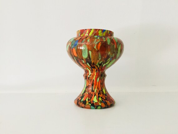 Mid Century Dipped Multi Coloured Glass Vase Urn Art Glass Etsy