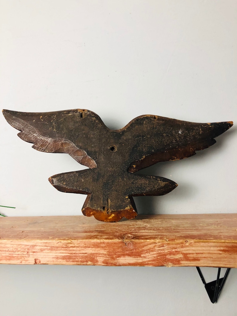 8 Antique Wooden carved 19th century Black Forest eagle with glass eye wall sculpture vintage handmade decor
