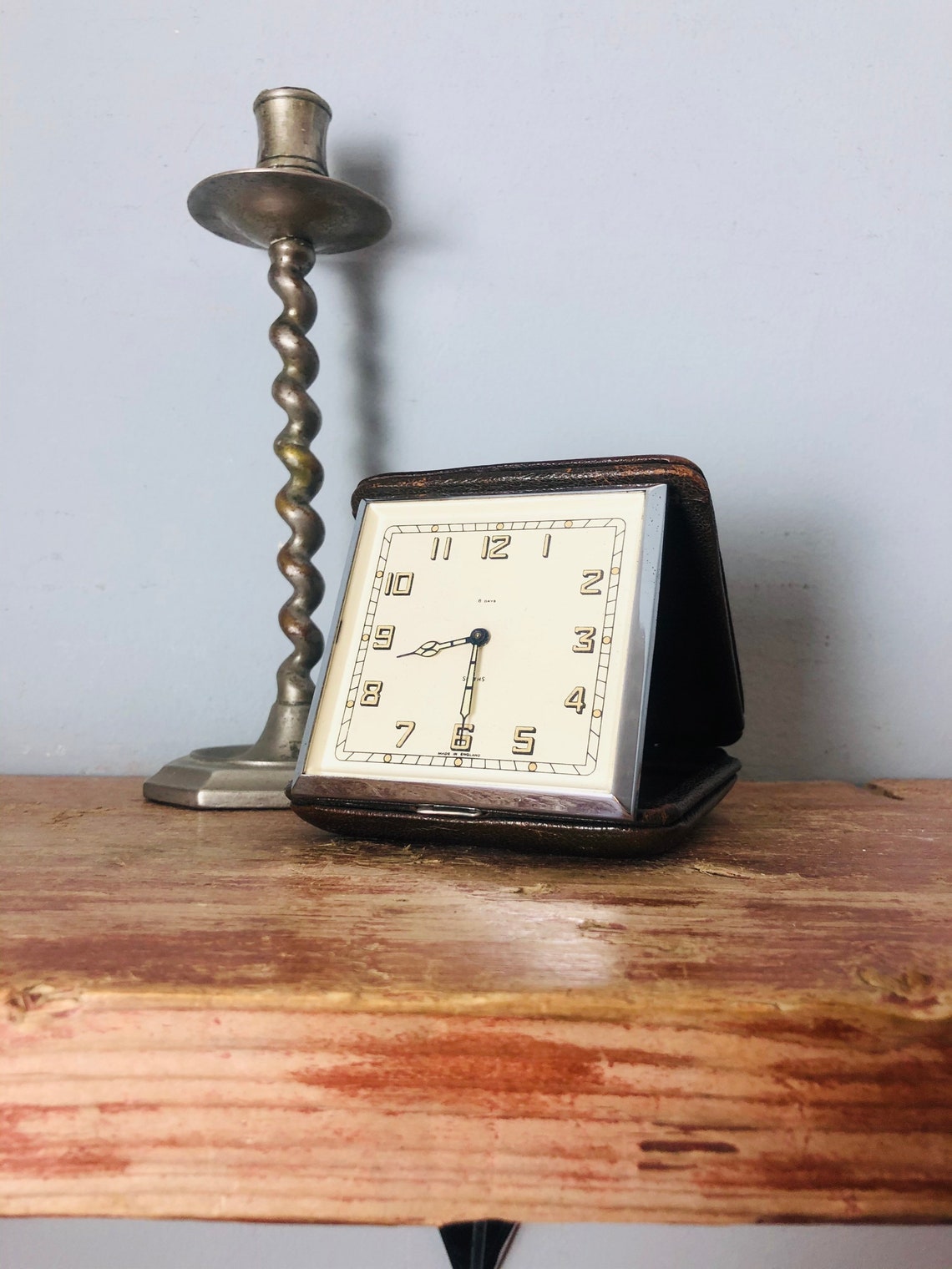 Smiths 8 days retro Art Deco style brown leather travel alarm Etsy