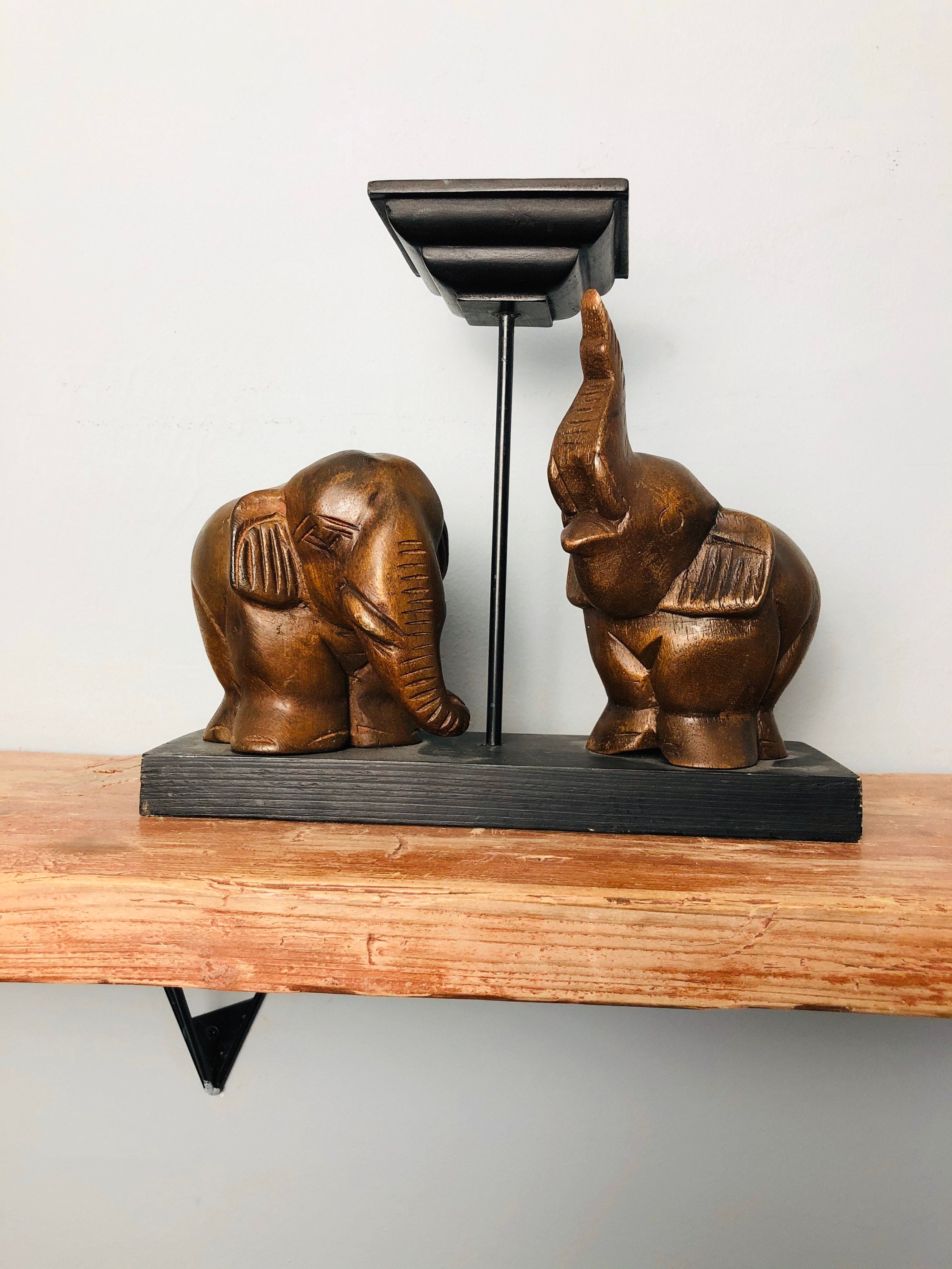 Vintage carved wooden elephant candle holder bronzed effect Etsy