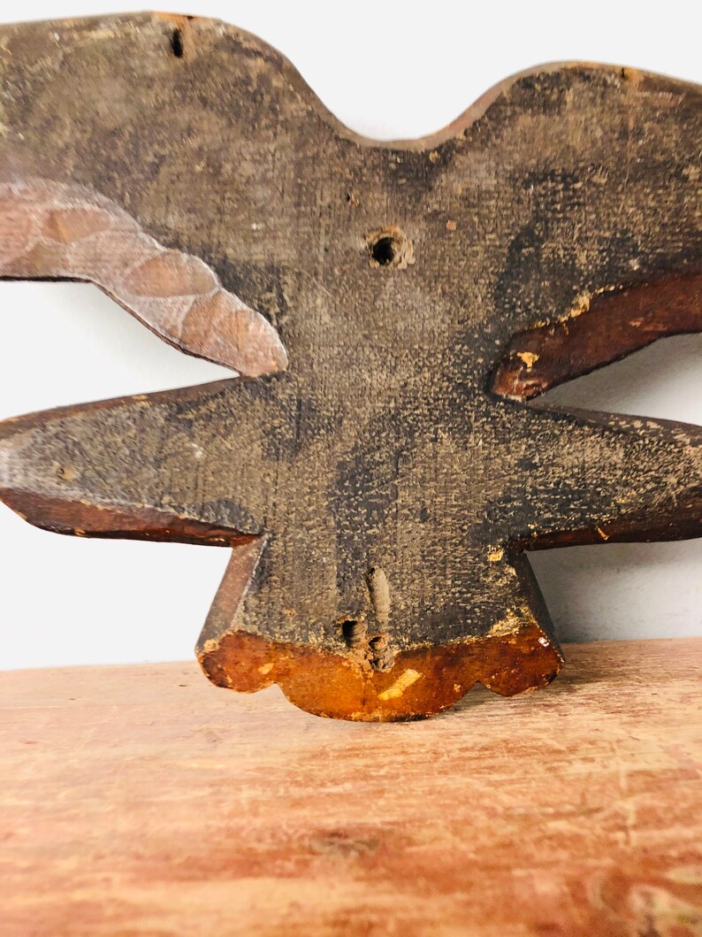 8 Antique Wooden carved 19th century Black Forest eagle with glass eye wall sculpture vintage handmade decor