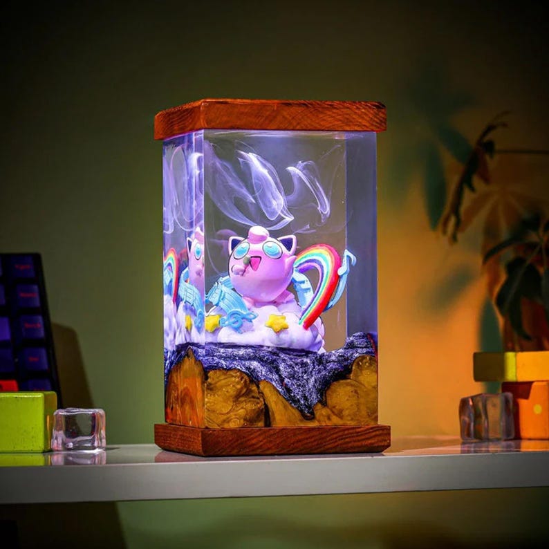 Pokemon Jigglypuff Epoxy Resin Lamp Handmade LED Night Light Kawaii ...