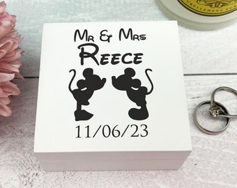 Mickey & Minnie Disney Double White Ring Bearer Box Wedding Day Personalised Gift
