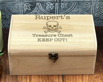 Pirate Treasure Chest Skull & Crossbones Children's Gift Personalised Any Name Toy Box Memory Box Trinket Box