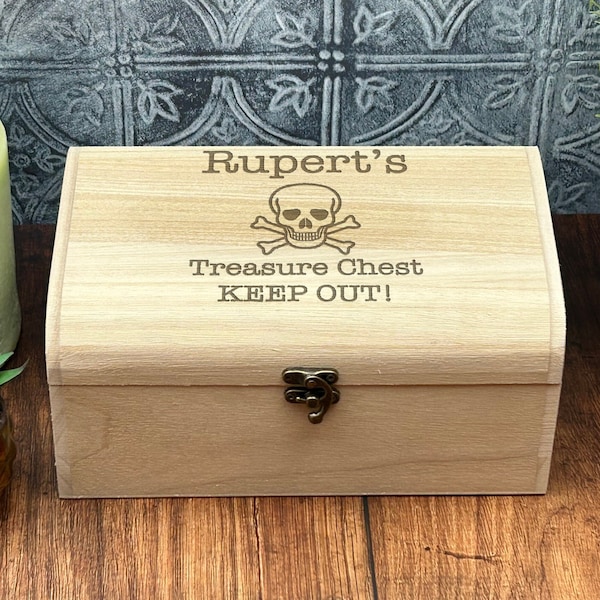 Pirate Treasure Chest Skull & Crossbones Children's Gift Personalised Any Name Toy Box Memory Box Trinket Box