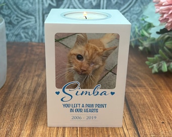 Paw Print on our Heart Pet Memorial Tea Light Candle Holder Personalised Picture