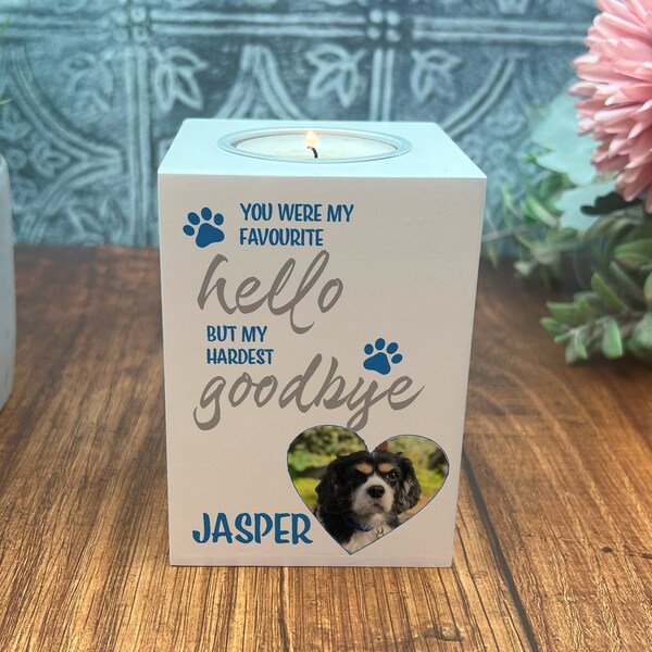 Favourite Hello Hardest Goodbye Pet Memorial Candle Holder Personalised Picture