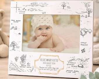 Pooh Bear Wood Map Christening New Baby Birthday Present Personalised Photo Frame Memories Gift Boy - Girl