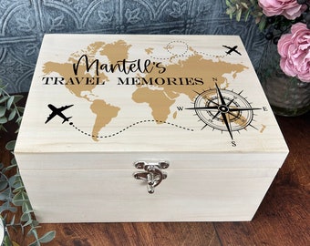 Travel Mementos Box World Map Compass Vintage Personalised Memory Box Memories Gift