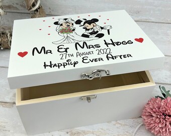 Mickey Mouse & Minnie Mouse Wedding Day Memory Box Disney Gift Engagement Present Personalised Memories Mementos White