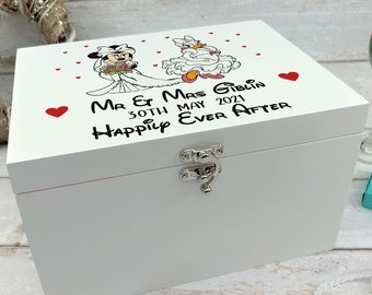 Minnie Mouse and Daisy Duck Wedding Memories Box Personalised Engagement Gift LGBT Lesbian Marriage Memory Storage Keepsakes Mementos