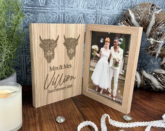 Photo Frame Personalised With Mrs & Mrs Highland Cow Design