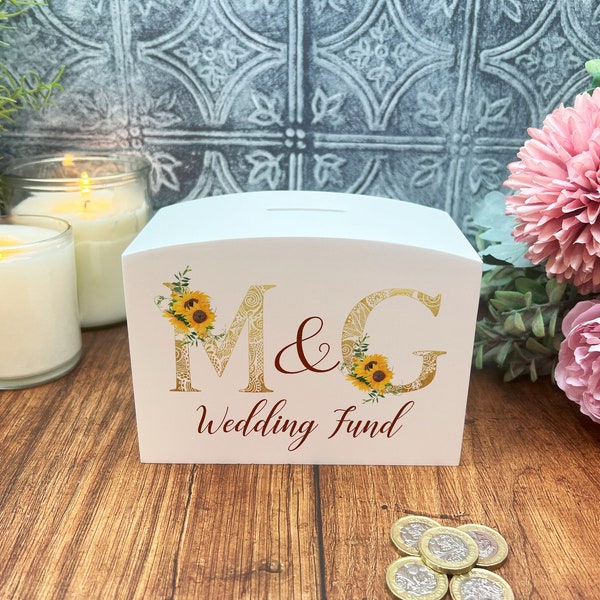 Sunflower Monogram Couples Wedding Fund Personalised Engagement Gift