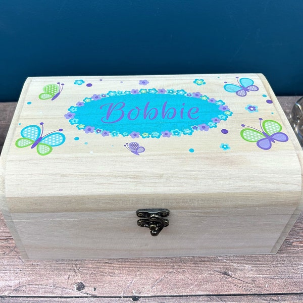 Butterfly Girls Memory Box Personalised Treasure Chest Gift Memories Birthday