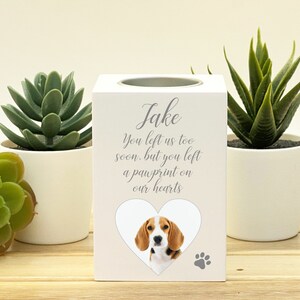 Paw Print on our Hearts Pet Memorial Candle Holder Personalised Picture and Name image 2