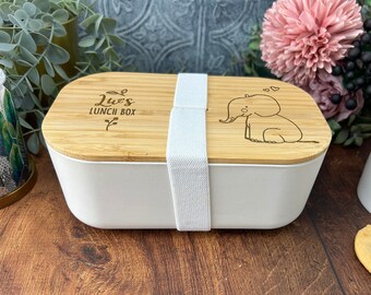 Elephant Personalised Bamboo Eco Friendly Lunchbox School Work Packed Lunch