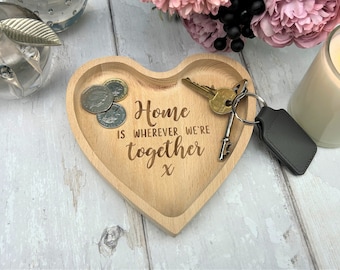 Home Is Wherever We're Together Key Tray Dish Personalised Housewarming Gift Keys Trinkets Heart