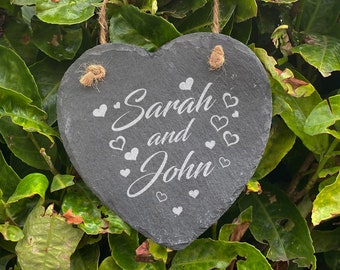 Valentines Slate Heart - Personalised with Couples Name - Wedding Anniversary