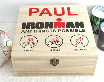 Ironman Triathlon Competition race Travel Memory Box Personalised Athlete Gift Sport Swim Cycle Run Medal Box Photos Souvenirs