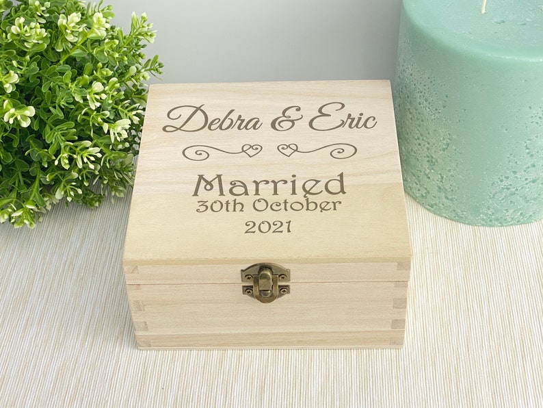 Married Wedding Box Personalised Memory Gift Box Heart Design Engagement image 3