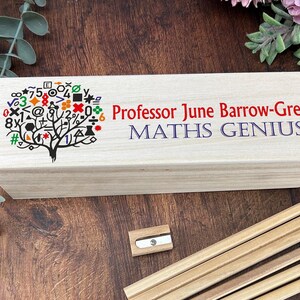Maths Genius Printed Personalised Wooden Box Name Lid Pencil Case School Stationary Gift