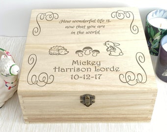 Woodland Christening New Baby Memory Box - How Wonderful Life Is - Personalised