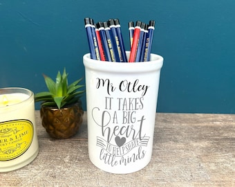 It Takes A Big Heart Teacher End of Term School Thank You Pen Pencil Pot Personalised Desk Office Stationary Gift School PGCE Decor