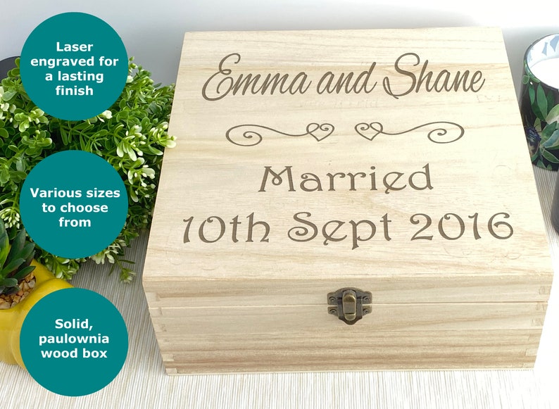 Married Wedding Box Personalised Memory Gift Box Heart Design Engagement image 6