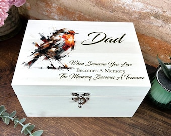 Robin Oil Painting Illustration Personalised Memory Box - Bereavement - Grief - Loss - Memories Gift, Special Keep Mum, Dad ,Friend.