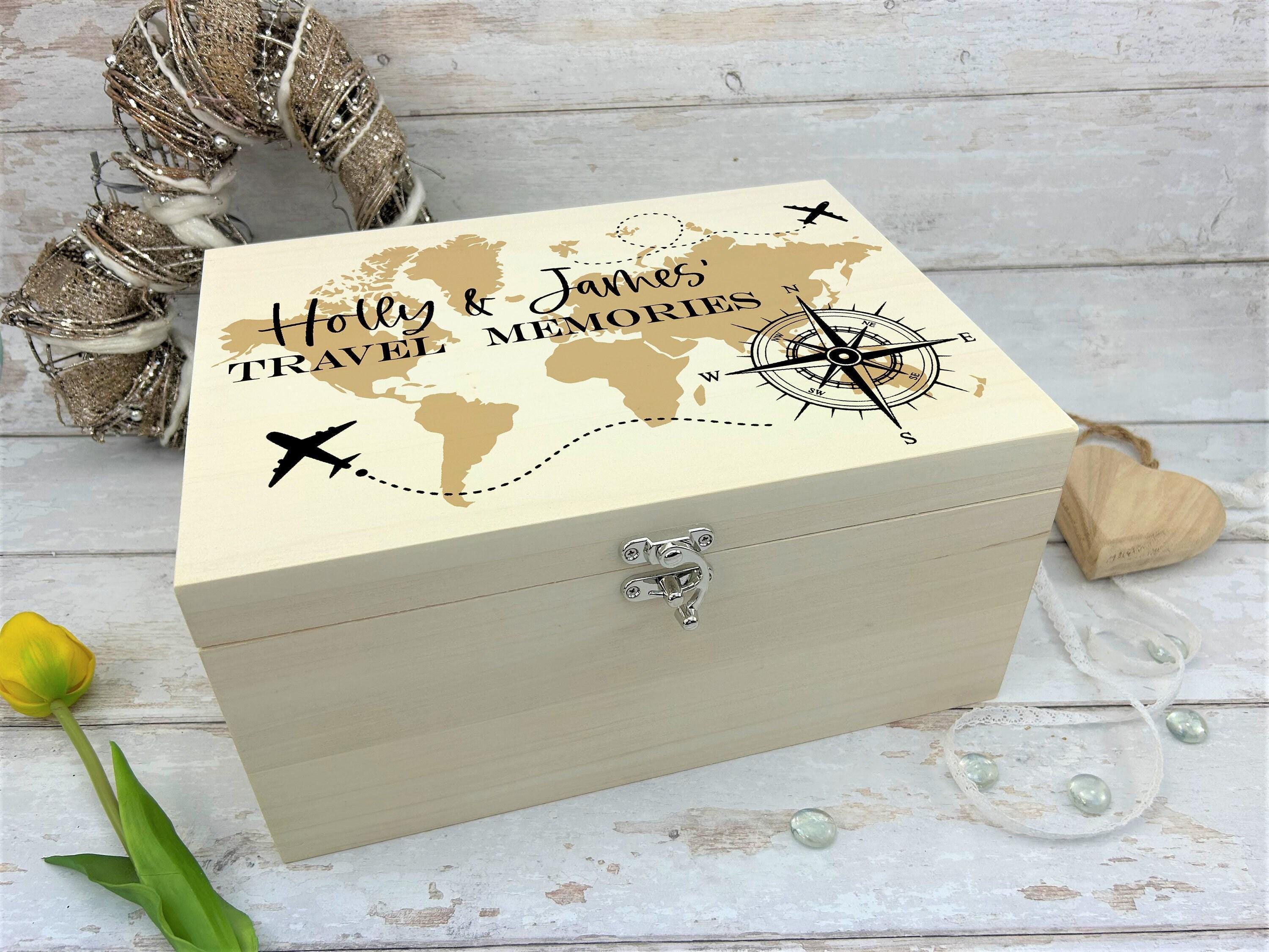 Travel Memory Box - Personalised - Mementos - World Map - Compass ...