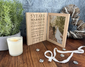 5th Anniversary Personalized Photo Frame - Custom Anniversary or Valentines Day Gift - Couple Wife Husband Partner Daughter Son or Friend