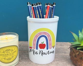 Teacher Rainbow End of Term School Thank You Pen Pencil Pot Personalised Desk Office Stationary Gift School University Decor Studying