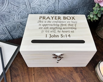 Caja de oración de madera grabada - Elección de versículo - Religión Biblia Santa Fe Cristiana