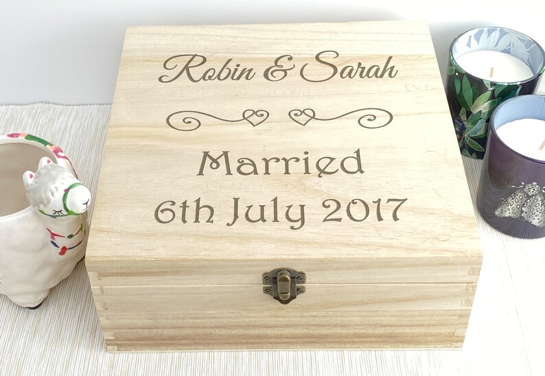 Married Wedding Box Personalised Memory Gift Box Heart Design Engagement image 2
