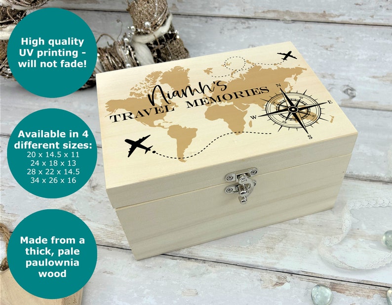 Travel Mementos Box World Map Compass Vintage Personalised Etsy UK