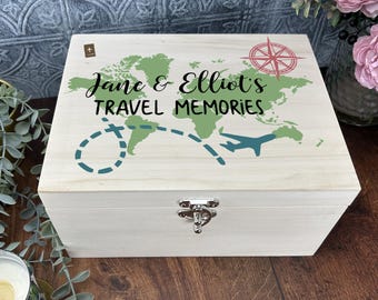 Travel Memories Luxury Wood Box - World Map - Adventure - Personalised Memory Box - Birthday Christmas Gift - Gap Year - Sabbatical -