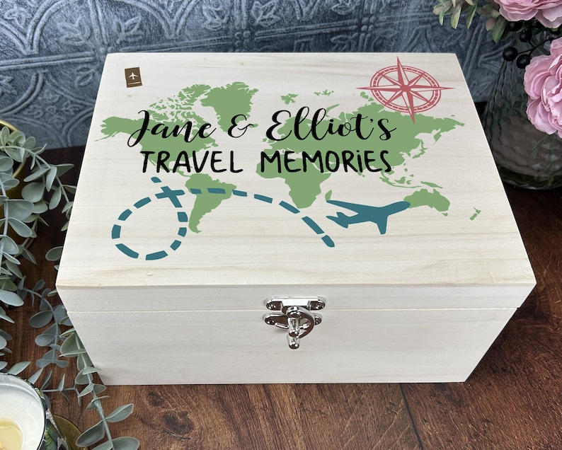 Travel Memories Luxury Wood Box - World Map - Adventure - Personalised Memory Box - Birthday Christmas Gift - Gap Year - Sabbatical - image 1