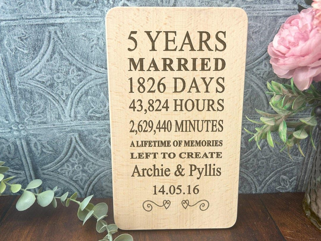 5th Anniversary Personalized Wooden Plaque - Solid Beech - Gift for ...