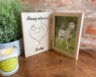 Personalised Dog Memorial Photo Frame Natural Oak Pet Remembrance Keepsake Engraved, Simple Elegant Line Art. Beautiful Gift For Pet Loss <3