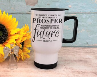 Jeremiah 29:11 Plans to Prosper Hope and a Future Christian Church Bible Quote Personalised Travel Mug Gift Work Office Tea Coffee