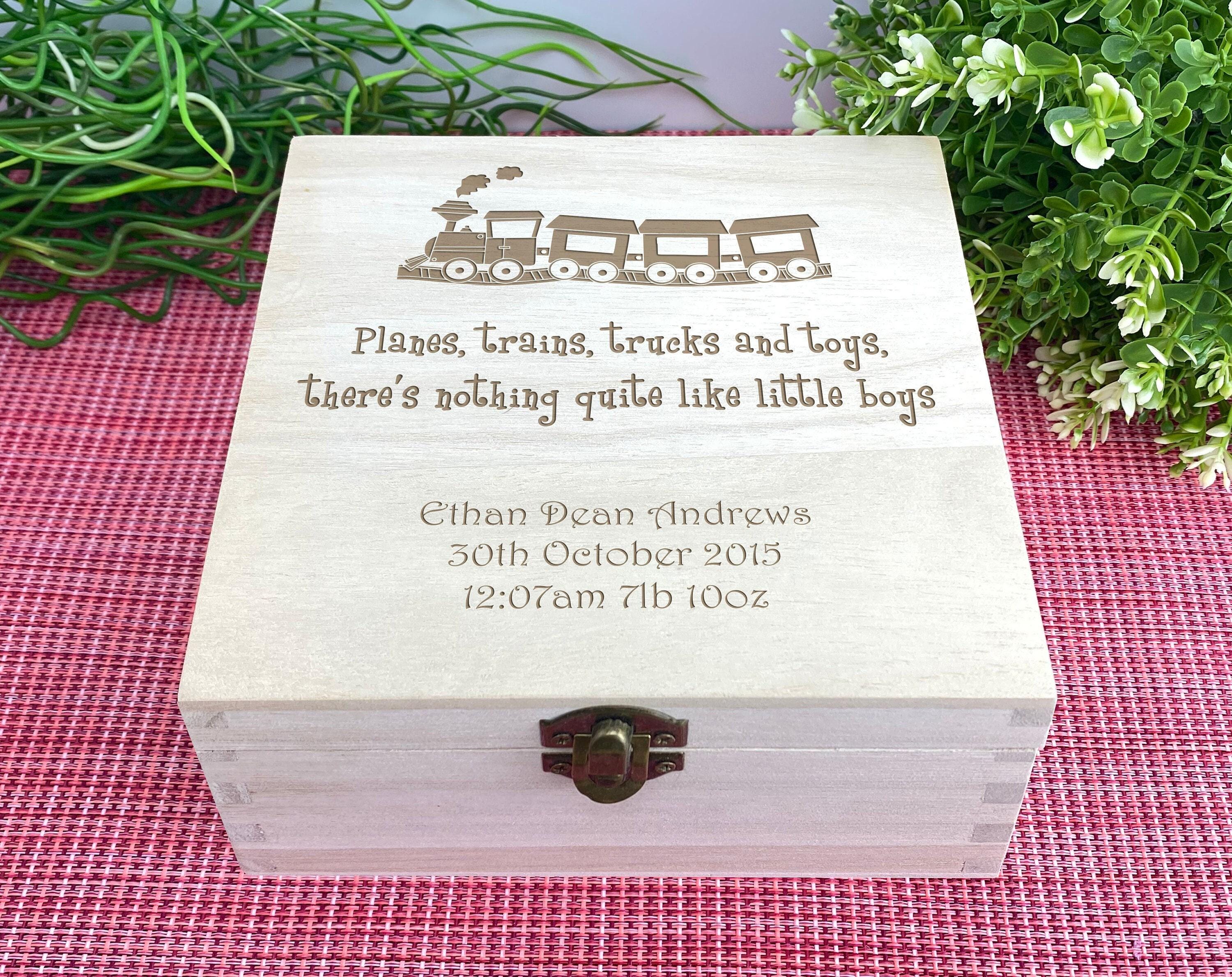 Train Design Christening Box - New Baby Boy Memory Box - Personalised ...
