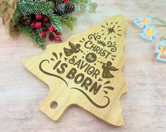 Christ the Saviour is Born Christmas Tree Chopping Board Home Décor XMAS Kitchen Cooking Baking Gift