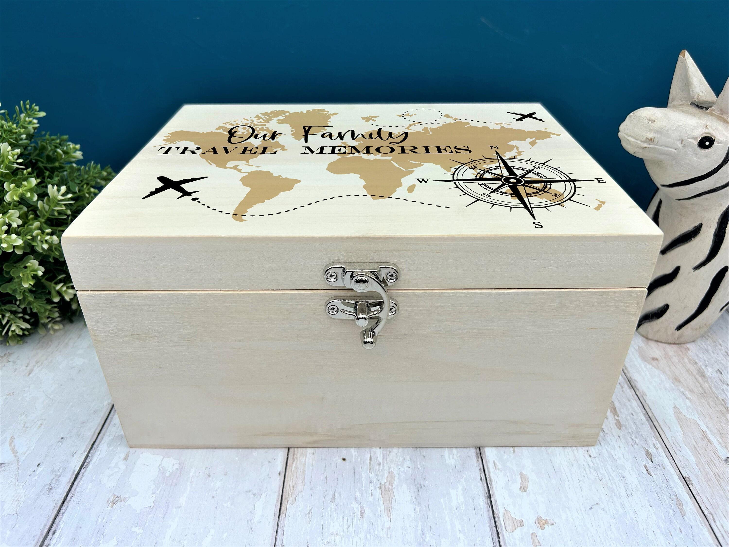 Travel Memory Box - Personalised - Mementos - World Map - Compass ...