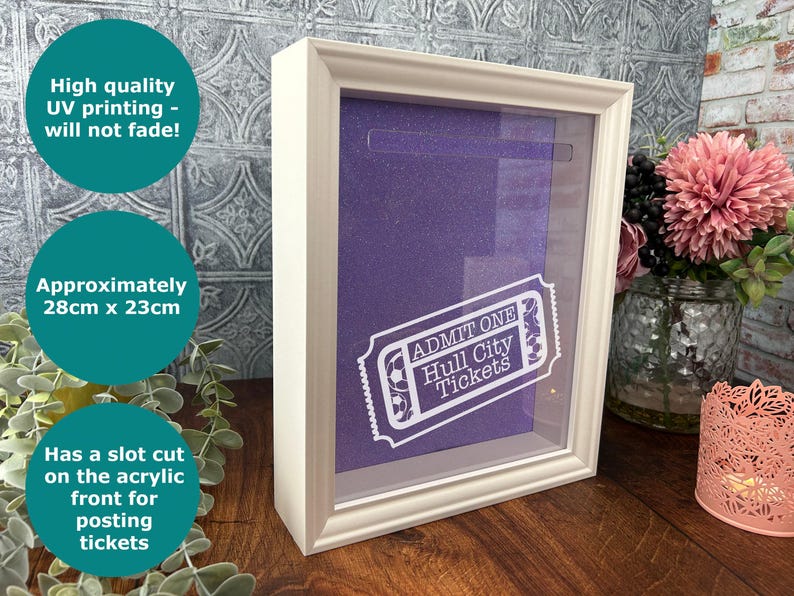 Football Match Ticket Box Personalised Gift Tickets Memory Box Shadow Frame Premier Champions League zdjęcie 3