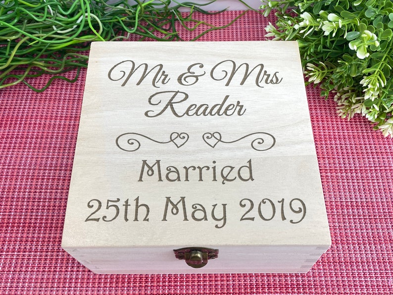 Married Wedding Box Personalised Memory Gift Box Heart Design Engagement image 4