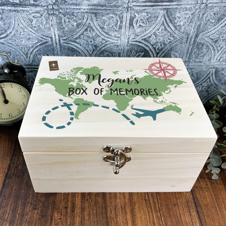 Travel Memories Luxury Wood Box - World Map - Adventure - Personalised Memory Box - Birthday Christmas Gift - Gap Year - Sabbatical - image 3